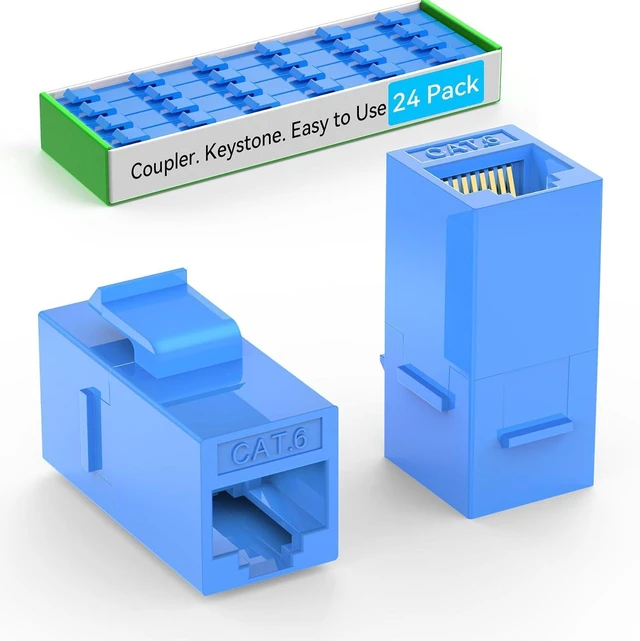Main image of Sokqovt CAT6 RJ45 Keystone Coupler (24 Pack), Cat6 Keystone Coupler Female to Female, Cat 6 Keystone Coupler for Wall Plate & Patch Panel, Ethernet Keystone Coupler Blue