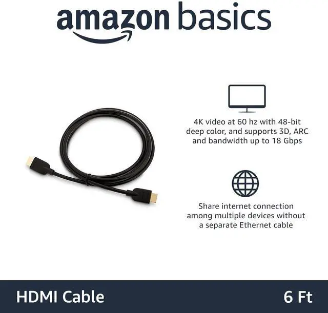Alt view image 2 of 5 - Amazon Basics High-Speed HDMI Cable (18 Gbps, 4K/60Hz) - 6 Feet, Pack of 24, Black