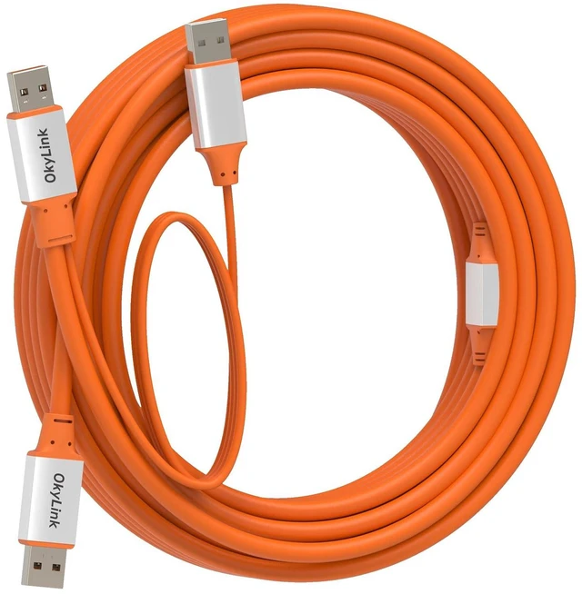 Main image of OkyLink Active USB 3.2 Gen 2 A to A Cable Male to Male 10Gbps, 10m | 32ft with External Power, Long Range 10Gbps, Orange Cable, for Industrial Equipment & Security System Deployment