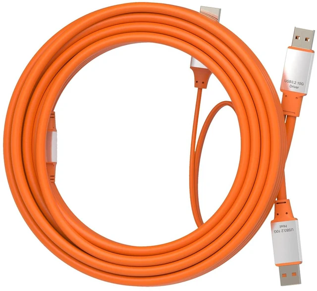 Alt view image 2 of 7 - OkyLink Active USB 3.2 Gen 2 A to A Cable Male to Male 10Gbps, 10m | 32ft with External Power, Long Range 10Gbps, Orange Cable, for Industrial Equipment & Security System Deployment