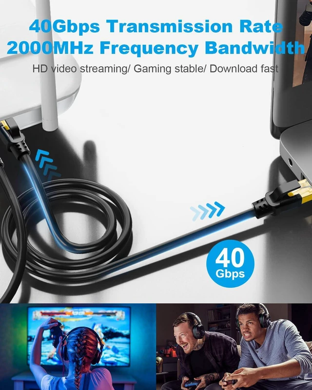 Alt view image 3 of 7 - DDMALL CAT 8 Ethernet Cable 100ft, Indoor & Outdoor, High Speed 40Gbps 2000MHz F/FTP Internet Cable with Gold Plated RJ45 for Gaming, Router, PC, Heavy Duty Weatherproof, UV Resistant (100ft Black)