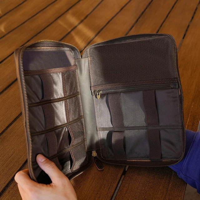 Alt view image 3 of 7 - Polare Full Grain Leather Travel Cable Organizer Case Electronics Accessories Carry Bag with YKK Zippers Tech Storage Bag for Cables, Power Bank, USB, SD Card, Travel Essentials