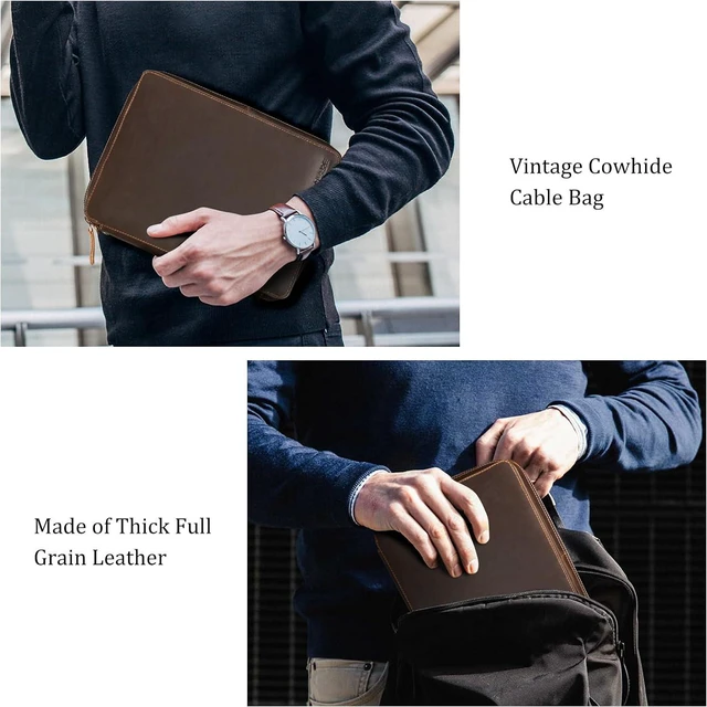 Alt view image 6 of 7 - Polare Full Grain Leather Travel Cable Organizer Case Electronics Accessories Carry Bag with YKK Zippers Tech Storage Bag for Cables, Power Bank, USB, SD Card, Travel Essentials