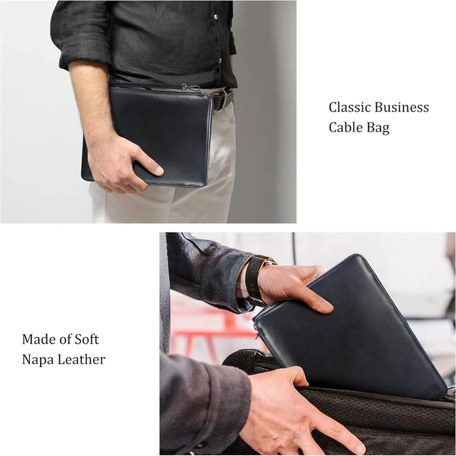 Alt view image 4 of 7 - Polare Full Grain Leather Travel Cable Organizer Case Electronics Accessories Carry Bag with YKK Zippers Tech Storage Bag for Cables, Power Bank, USB, SD Card, Travel Essentials (Black)