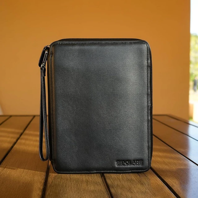 Alt view image 6 of 7 - Polare Full Grain Leather Travel Cable Organizer Case Electronics Accessories Carry Bag with YKK Zippers Tech Storage Bag for Cables, Power Bank, USB, SD Card, Travel Essentials (Black)