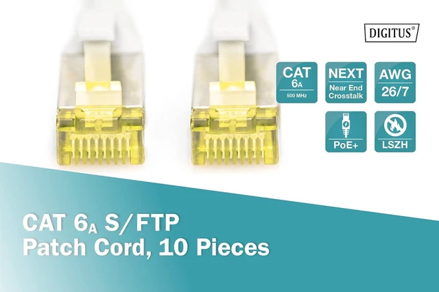 Alt view image 2 of 6 - Digitus LAN Cable Cat 6A - 0.25m - 10 Pieces - RJ45 Network Cable - S/FTP Shielded - Compatible with Cat-6 & Cat-7 - Gray
