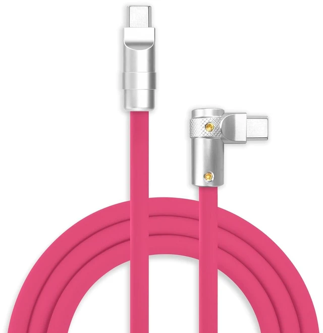 Main image of chubbycable FlexElbow Pro - 90 Degree Design 240W Fast Charge Cable Ultra-Thick Silicone Right Angle USB C Cable Phone Tablets Charging Cord, Rose Red, Type-C to Type-C, 3.3FT