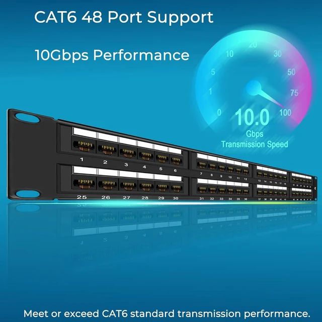 Alt view image 2 of 7 - 48 Port Cat6 10G Patch Panel, 19" Rapink UTP Network Patch Panel, Wall Mount or Rack Mount 1U Ethernet Patch Panel Drill Block for Cat6, Cat5e, Cat5 Cables