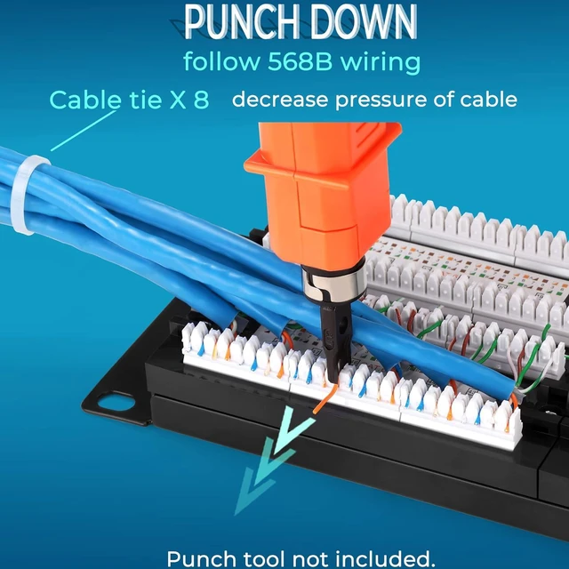 Alt view image 3 of 7 - 48 Port Cat6 10G Patch Panel, 19" Rapink UTP Network Patch Panel, Wall Mount or Rack Mount 1U Ethernet Patch Panel Drill Block for Cat6, Cat5e, Cat5 Cables