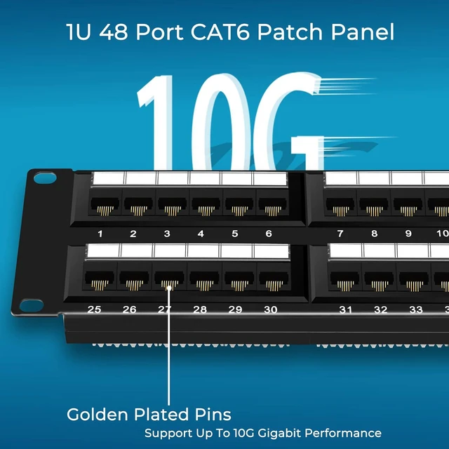 Alt view image 4 of 7 - 48 Port Cat6 10G Patch Panel, 19" Rapink UTP Network Patch Panel, Wall Mount or Rack Mount 1U Ethernet Patch Panel Drill Block for Cat6, Cat5e, Cat5 Cables