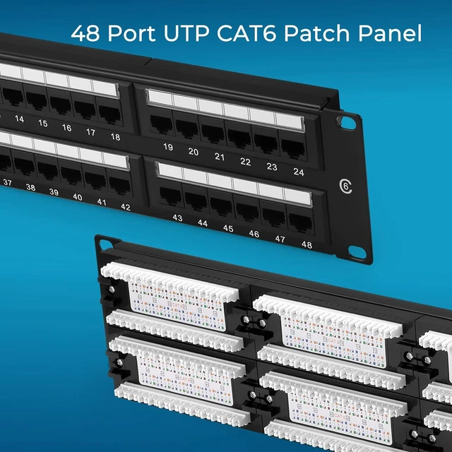 Alt view image 6 of 7 - 48 Port Cat6 10G Patch Panel, 19" Rapink UTP Network Patch Panel, Wall Mount or Rack Mount 1U Ethernet Patch Panel Drill Block for Cat6, Cat5e, Cat5 Cables
