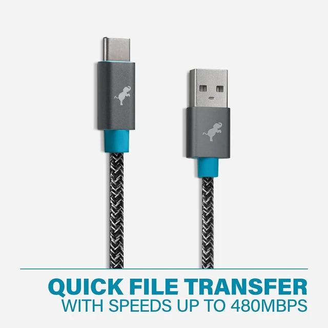 Alt view image 3 of 5 - Nimble PowerKnit USB-A to USB-C 6ft Cable Space Grey