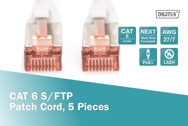 Alt view image 2 of 5 - DIGITUS - 5 Pieces - CAT 6 S-FTP Patch Cable, 7m, Network LAN DSL Ethernet Cable, LSZH, Copper, AWG 27/7, Set, Gray