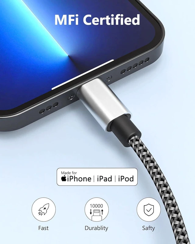 Alt view image 3 of 7 - IDISON [MFi Certified iPhone Charger, 5Pack(3/3/6/6/10FT) iPhone Charging Cable Nylon Braided Fast Charging Cord Compatible for iPhones/Pad-BlackGrey