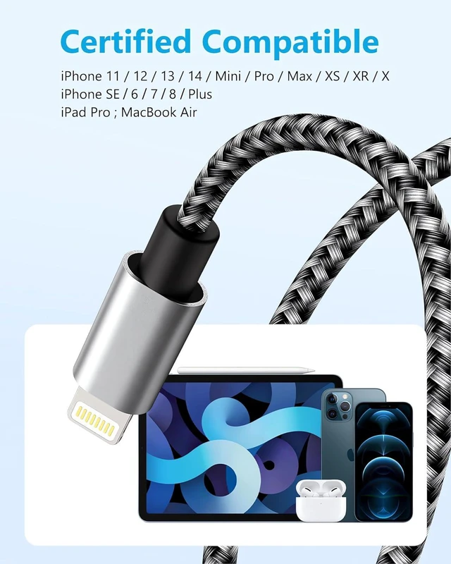 Alt view image 6 of 7 - IDISON [MFi Certified iPhone Charger, 5Pack(3/3/6/6/10FT) iPhone Charging Cable Nylon Braided Fast Charging Cord Compatible for iPhones/Pad-BlackGrey