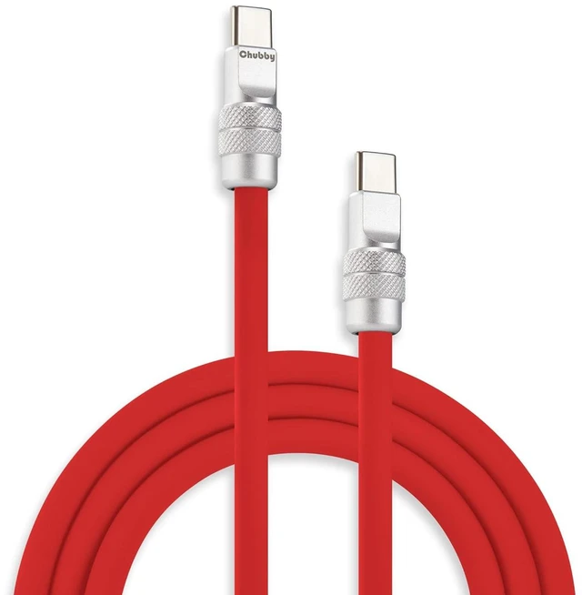 Main image of chubbycable Chubby 2.0 USB C 240W Fast Charging Cable Silicone Soft Durable USB C Cable Extra Thick Charger Cord Compatible with iPhone 17-15 Series iPad, Red, Type-C to Type-C, 3.3FT