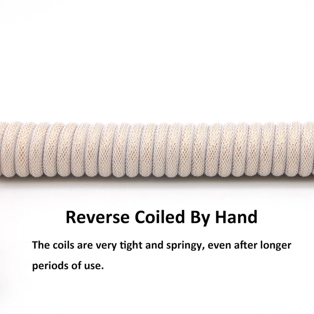 Alt view image 4 of 7 - Reverse Coiled USB-C Keyboard Cable, Double-Sleeved Mechanical Keyboard Cable with Detachable Metal Aviator, 5FT USB-C to USB-A (Retro Beige)