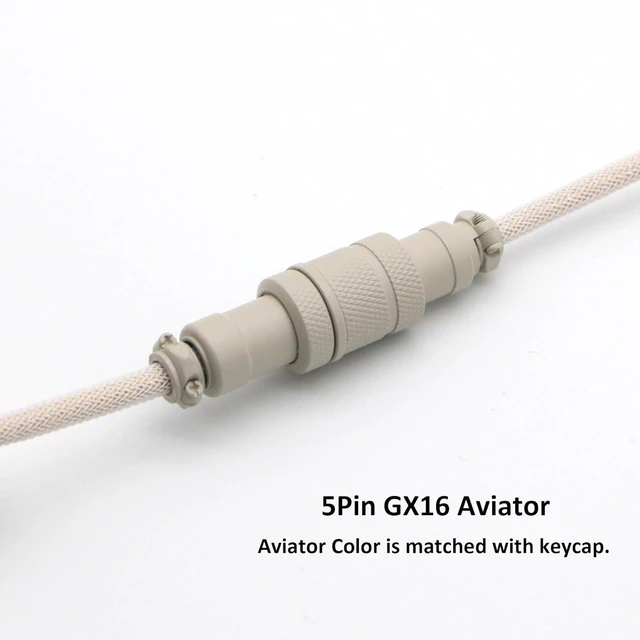 Alt view image 6 of 7 - Reverse Coiled USB-C Keyboard Cable, Double-Sleeved Mechanical Keyboard Cable with Detachable Metal Aviator, 5FT USB-C to USB-A (Retro Beige)