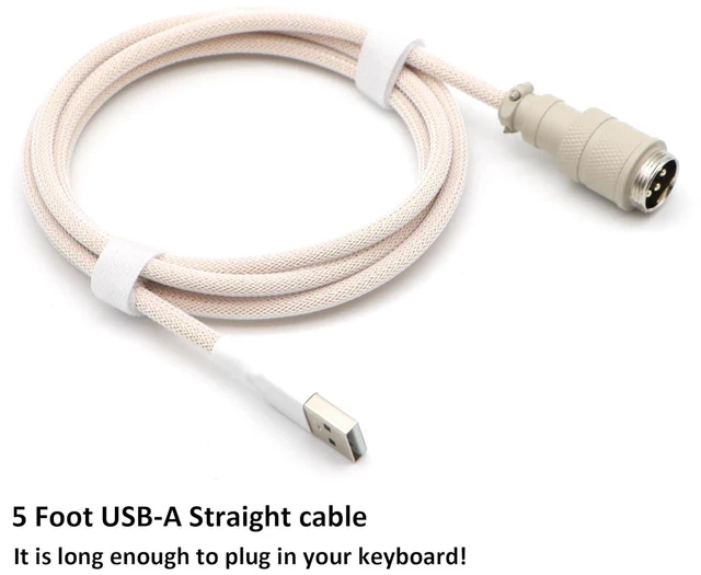 Alt view image 5 of 7 - Reverse Coiled USB-C Keyboard Cable, Double-Sleeved Mechanical Keyboard Cable with Detachable Metal Aviator, 5FT USB-C to USB-A (Retro Beige)