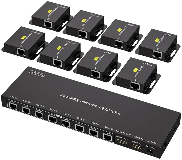 Main image of HDMI Extender Splitter Over Ethernet 1 in 8 Out Cat5e 6 up to 165ft 50m HD1080P 60Hz 3D with Port Loop Out Support EDID POC Suitable for Projection Exhibition Presentations