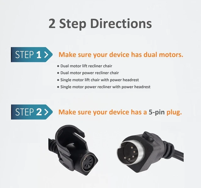 Alt view image 2 of 6 - 2 Button Switch with USB Charge Port for Power Recliner Lift Chair, Built-in Replacement Control Button with 5 Pin CD003 (Black)