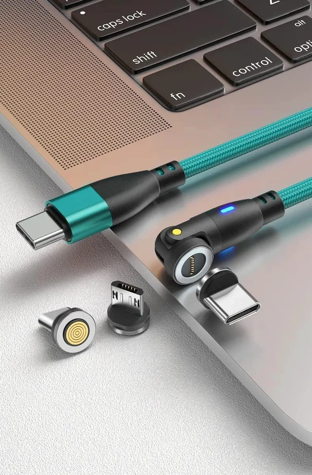 Main image of 540º USB Type C 3-in-1 Fast Charging Cable with Magnetically Interchangeable Tips for Micro USB, USB Type C, and iProducts (Green)