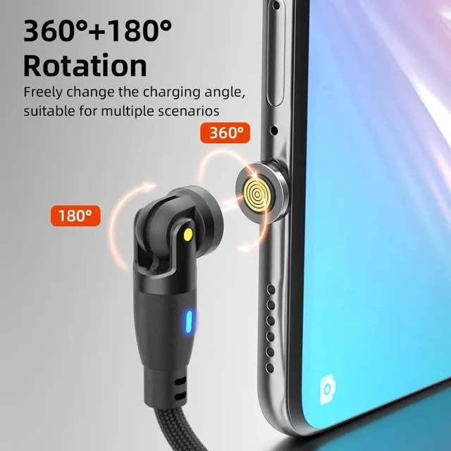 Alt view image 5 of 6 - 540º USB Type C 3-in-1 Fast Charging Cable with Magnetically Interchangeable Tips for Micro USB, USB Type C, and iProducts (Green)
