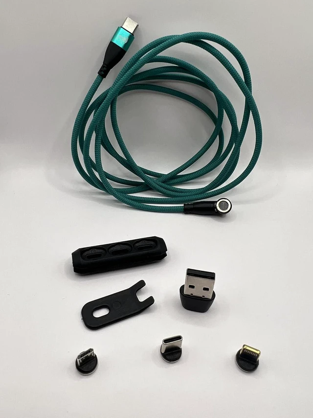 Alt view image 3 of 6 - 540º USB Type C 3-in-1 Fast Charging Cable with Magnetically Interchangeable Tips for Micro USB, USB Type C, and iProducts (Green)