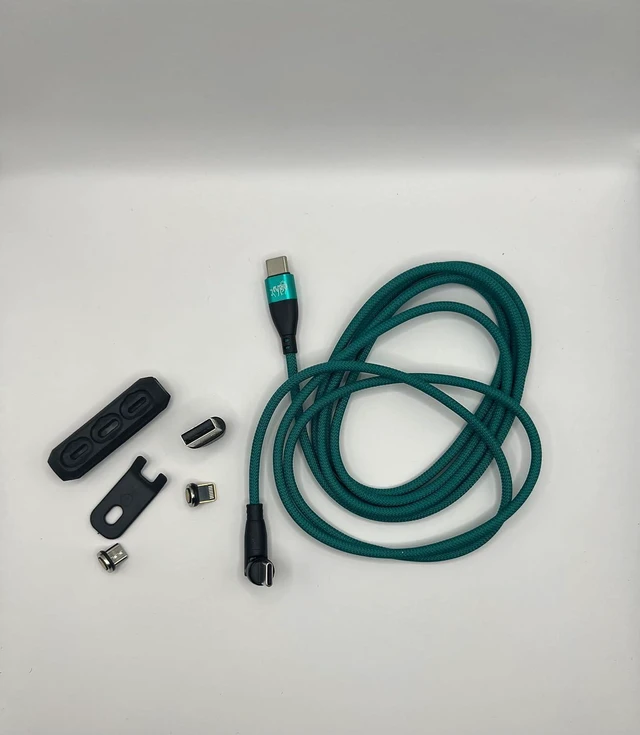 Alt view image 2 of 6 - 540º USB Type C 3-in-1 Fast Charging Cable with Magnetically Interchangeable Tips for Micro USB, USB Type C, and iProducts (Green)