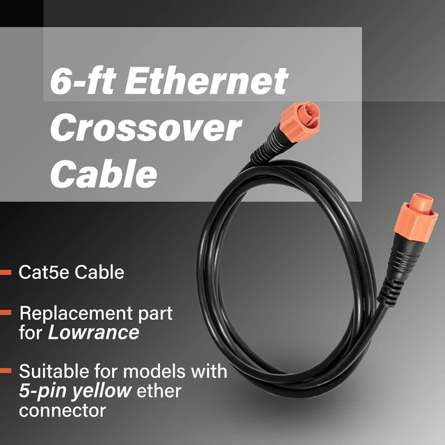 Alt view image 2 of 7 - Replacement Part for Lowrance Ethernet Crossover Cable Yellow Cat5e Cable, 6-Feet, High-Speed, Plug and Play, Waterproof (6 Feet)
