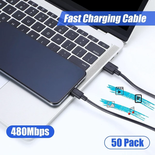 Alt view image 3 of 7 - Kanayu 50 Pcs Micro USB Cable Bulk, 3.3 Ft Fast Charging Cable 2A Black Cable Charge Cord Compatible with Samsung Galaxy S7 S6 Edge J7 S5, Note 5 4, K40 K20, Kindle, PS4, Tablet
