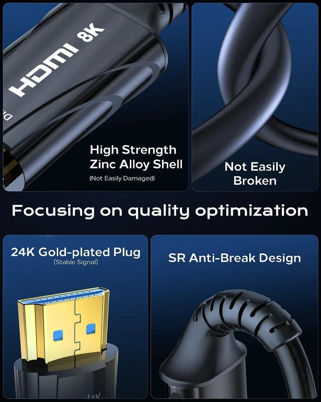 Alt view image 3 of 7 - Cratree 8K Fiber Optic HDMI Cable Long 50FT/15M - 48Gbps Ultra High Speed HDMI Cord,8K 60Hz,4K 120Hz,HDCP 2.2&2.3, HDR10, Compatible for Fire Roku HDTV Monitor Projecto