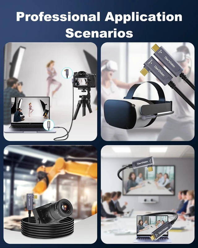 Alt view image 5 of 7 - USB C Fiber Optic Cable Right Angle 33 FT, 10Gbps USB 3.2 Gen2 Active USB C Cable(No Power), Ultra Slim & Long Distance for Business Solution,4K Camera,VR/AR,Video Conference