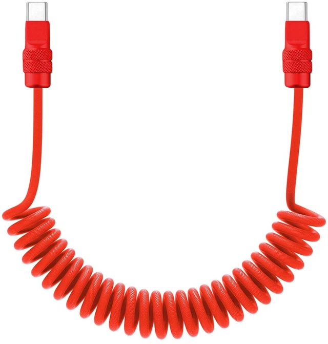 Main image of chubbycable Curly Chubby 240W Coiled USB C Fast Charging Cable Durable Braided Retractable Charger Cord for Car Compatible with iPhone 17-15 Series iPad, Red+Red, Type-C to Type-C, 6FT