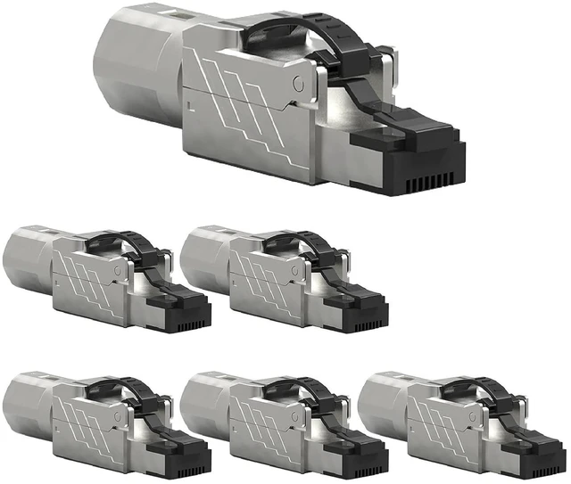 Main image of Cat.8 RJ45 Tool Less Shielded Plug, Ethernet Cable Connector, 22AWG-26AWG, 40Gbps, 2000MHz, 2GHz, Easy Termination, Tool Free (6-Pack)