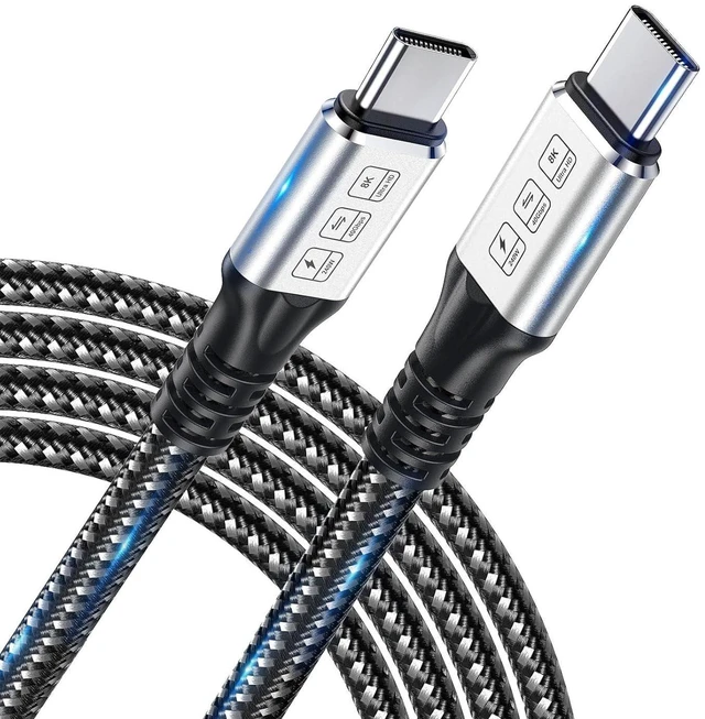 Main image of 240W Thunderbolt 4 Cable, USB C Data Cable Supports 40Gbps Date Transfer and Single 8K&Dual 4K Display, 3ft Slivery-Black Thunderbolt Cable Compatible with Thunderbolt 3/USB-C/USB4 Devices