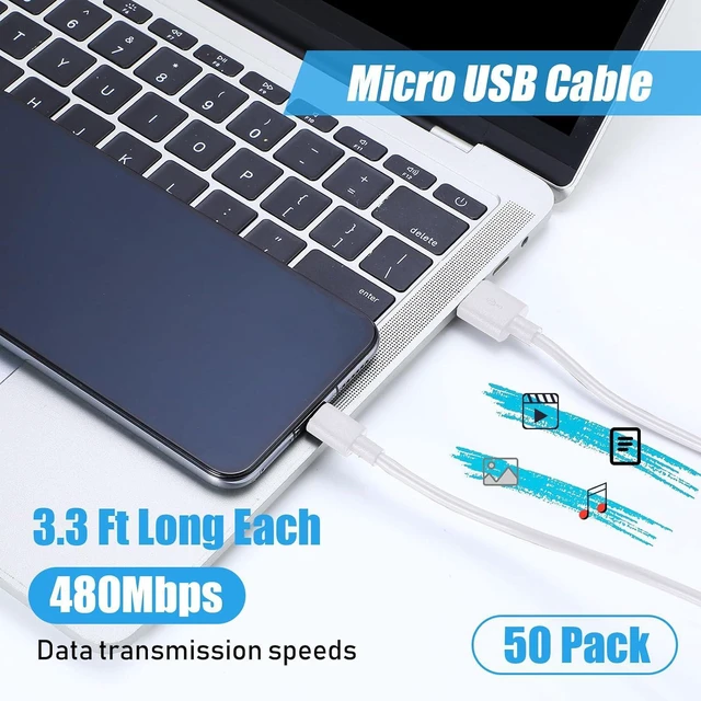 Alt view image 2 of 7 - Kanayu 50 Pcs Micro USB Cable Bulk, 3.3 Ft Fast Charging Cable 2A Cable Charge Cord Compatible with Samsung Galaxy S7 S6 Edge J7 S5, Note 5 4, K40 K20, Kindle, PS4, Tablet (White)
