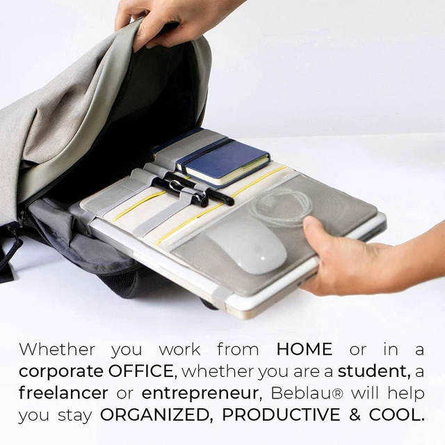Alt view image 3 of 7 - Beblau FOLD Portable Electronic Organizer Attachable Device & Desktop Accessory | Office & Home Organizer | Fits 13"-15" Laptops & A4 Notebooks | Backpack Insert | Personal organizer