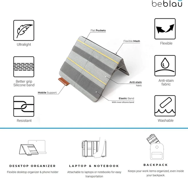 Alt view image 4 of 7 - Beblau FOLD Portable Electronic Organizer Attachable Device & Desktop Accessory | Office & Home Organizer | Fits 13"-15" Laptops & A4 Notebooks | Backpack Insert | Personal organizer