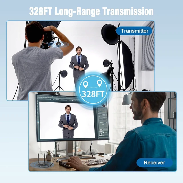 Alt view image 5 of 7 - AIMIBO Wireless HDMI Transmitter and Receiver 4K, 2026 Upgraded, Plug & Play, Up to 8 TXS, 328FT, 5.8G/2.4G Casting Video and Audio for Laptop, Camera, CCTV to HDTV, Projector