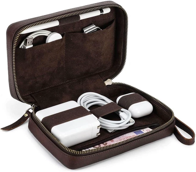 Main image of CONTACTS Full Grain Leather Electronic Organizer Travel Tech Case Electronics Accessories Storage Box Portable Holder for for Charger, Cables, Power Bank, Mouse