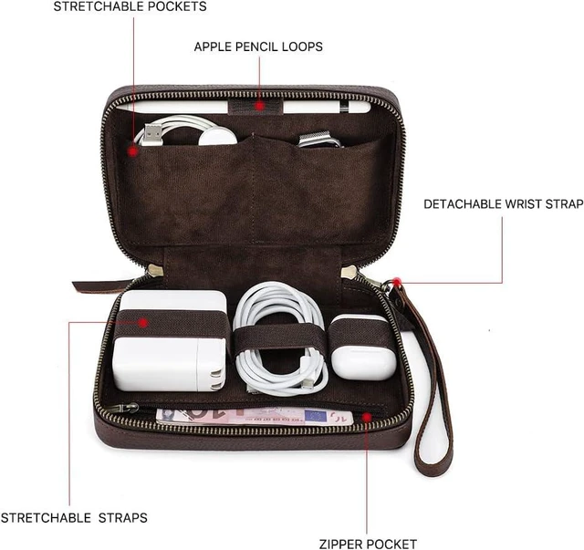 Alt view image 4 of 7 - CONTACTS Full Grain Leather Electronic Organizer Travel Tech Case Electronics Accessories Storage Box Portable Holder for for Charger, Cables, Power Bank, Mouse