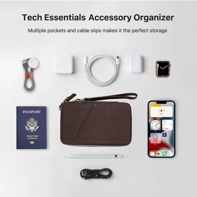 Alt view image 3 of 7 - CONTACTS Full Grain Leather Electronic Organizer Travel Tech Case Electronics Accessories Storage Box Portable Holder for for Charger, Cables, Power Bank, Mouse