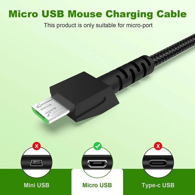 Alt view image 2 of 7 - Micro USB Mouse Charging Cable Compatible with Razer Naga Pro 20000 DPI, Viper Ultimate, DeathAdder V2 Pro,Basilisk Ultimate Mouse 5.9Ft/1.8m