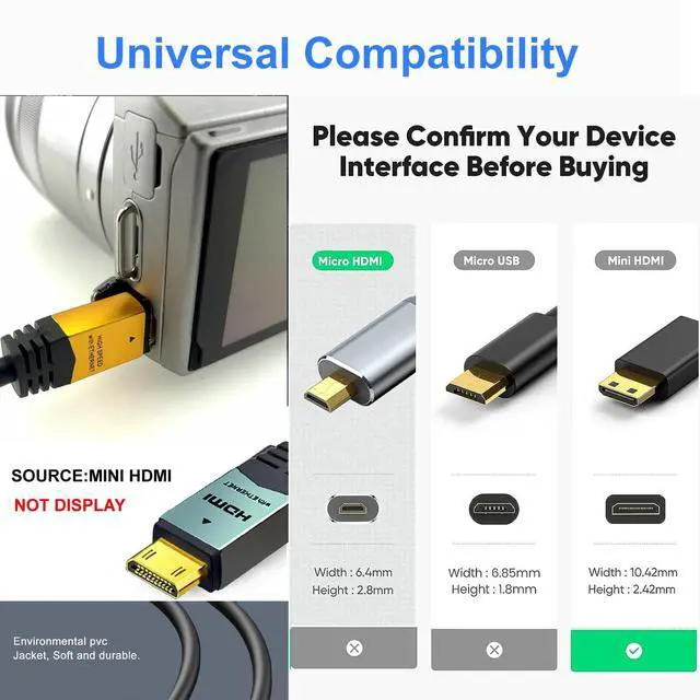 Alt view image 3 of 7 - Mini HDMI to HDMI 45FT Cable, (4K 60Hz) High Speed HDMI to Mini HDMI Male Bidirectional 2.0 Cable for HDTV, Tablet, Camera & Camcorder (Aluminum Case, Braided Mesh)