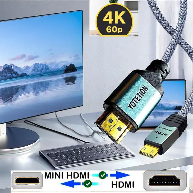Alt view image 5 of 7 - Mini HDMI to HDMI 45FT Cable, (4K 60Hz) High Speed HDMI to Mini HDMI Male Bidirectional 2.0 Cable for HDTV, Tablet, Camera & Camcorder (Aluminum Case, Braided Mesh)