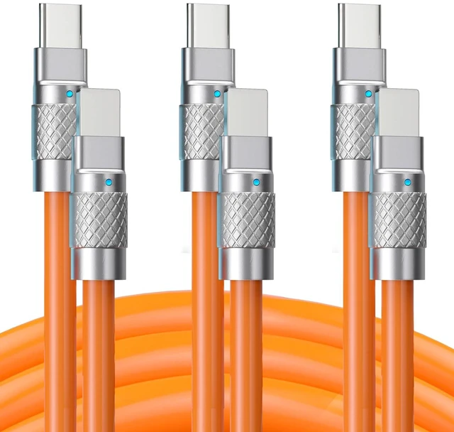 Main image of Statik TsumoCharge 3 Pack USB C Cable to i-Product 27W Fast Charging Cable - Heavy-Duty Unbreakable Silicone, Supports Data Transfer Type C Cable, Cord Wrap Organizer Included, 6FT/2M, Orange 3 Pack