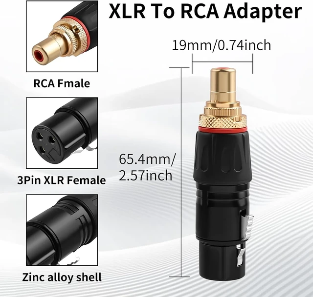 Alt view image 3 of 5 - RCA to XLR Adapter, 24K Gold Plated Connectors 2-Pack