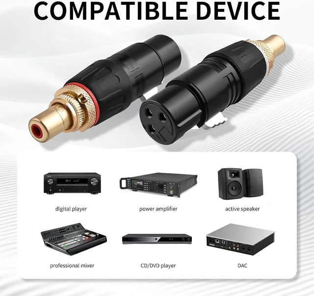 Alt view image 5 of 5 - RCA to XLR Adapter, 24K Gold Plated Connectors 2-Pack