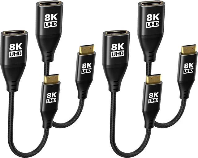 Main image of 8K Mini HDMI to HDMI Adapter 4Pack, Male to Female Cable with 8K@60Hz, 4K@120Hz HDR 3D Dolby 48Gbps High Speed, With Projector, Tablet, Graphics Card, Camcorder, Support Bidirectional Transmission